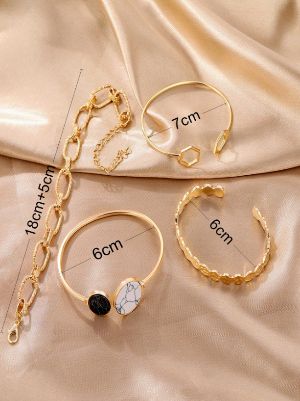 4pcs Turquoise Open Bangle Bracelet Set | Boho Gold Layered Bracelets for Daily & Festive Wear