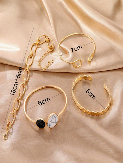 4pcs Turquoise Open Bangle Bracelet Set | Boho Gold Layered Bracelets for Daily & Festive Wear