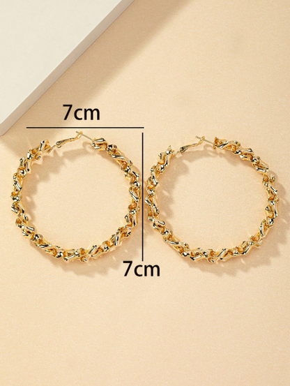 Exaggerated Woven Metal Hoop Earrings | Trendy Textured Round Statement Jewelry