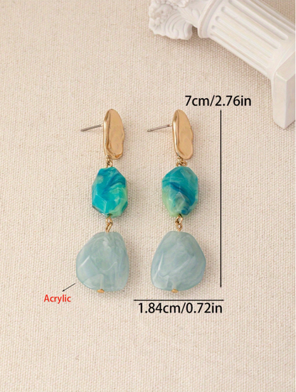 Vintage Boho Resin Oval Drop Earrings | Asymmetrical Textured Fashion Jewelry