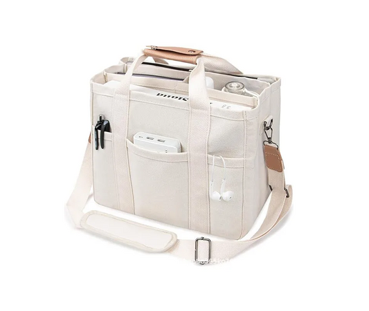 Women’s Large Capacity Canvas Tote Bag – Multi-Compartment Urban Shoulder Handbag for Work & Everyday Use