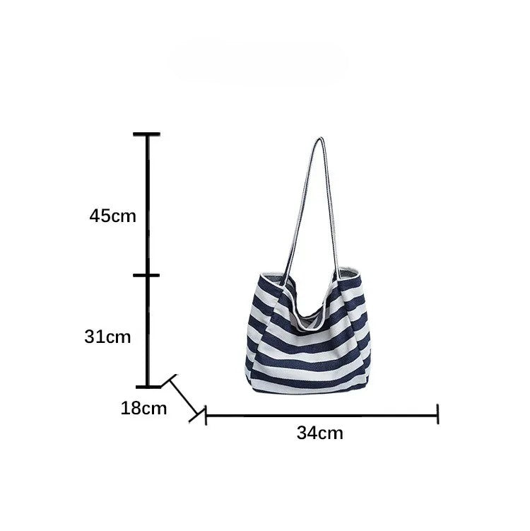 Large Canvas Tote Bag – Color Block Striped Shoulder & Shopping Bag, Lightweight & Spacious