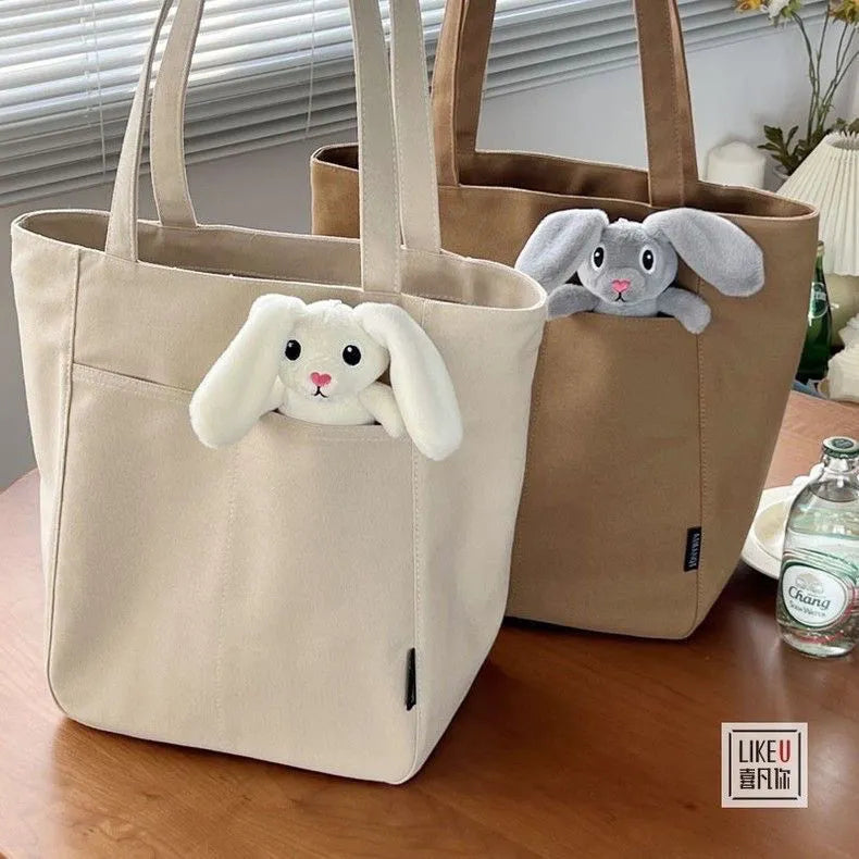 Large Capacity Canvas Tote Bag – Zipper Closure Shoulder Handbag in Neutral Everyday Colors