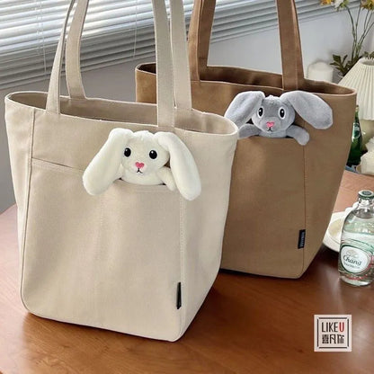 Large Capacity Canvas Tote Bag – Zipper Closure Shoulder Handbag in Neutral Everyday Colors