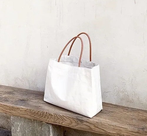 Large Canvas Tote Bag – PU Leather Handle Travel & Everyday Cloth Shoulder Bag