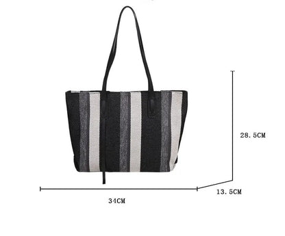 Style Canvas Tote Bag – Large Capacity Striped Shoulder Bag for Travel, Work & Daily Use