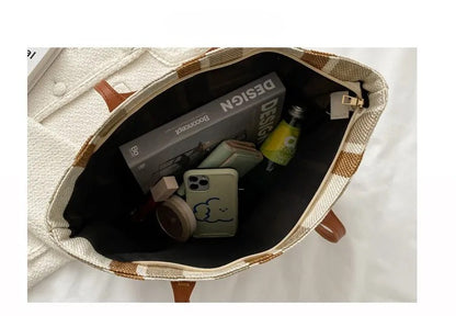Style Canvas Tote Bag – Large Capacity Striped Shoulder Bag for Travel, Work & Daily Use