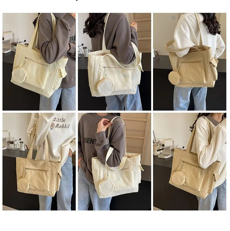 Japanese minimalist Canvas Tote Bag – Large Capacity Solid Color Travel Shoulder Bag