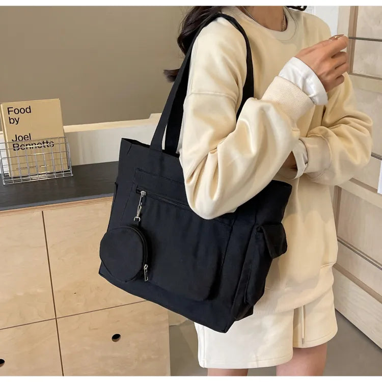 Japanese minimalist Canvas Tote Bag – Large Capacity Solid Color Travel Shoulder Bag