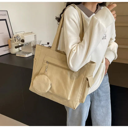 Japanese minimalist Canvas Tote Bag – Large Capacity Solid Color Travel Shoulder Bag