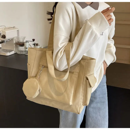 Japanese minimalist Canvas Tote Bag – Large Capacity Solid Color Travel Shoulder Bag