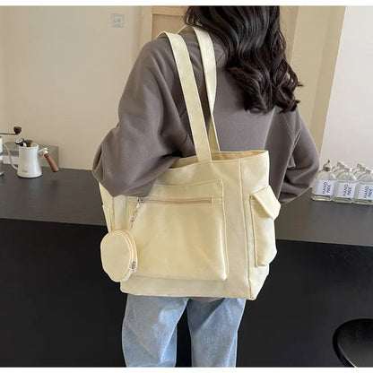 Japanese minimalist Canvas Tote Bag – Large Capacity Solid Color Travel Shoulder Bag