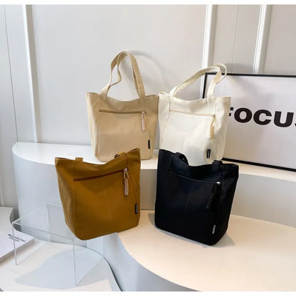 Large Capacity Canvas Tote Bag – Zipper Closure Shoulder Handbag, Soft Unisex Travel & Daily Carry Bag