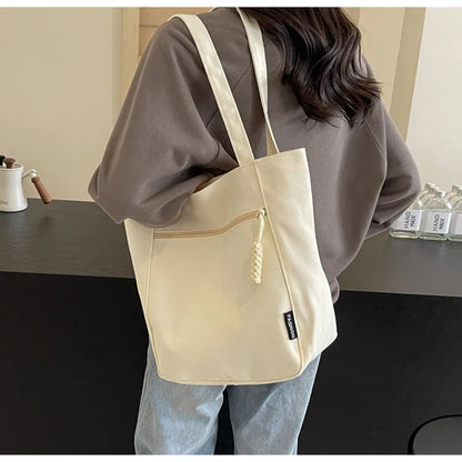 Large Capacity Canvas Tote Bag – Zipper Closure Shoulder Handbag, Soft Unisex Travel & Daily Carry Bag