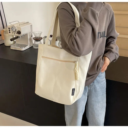 Large Capacity Canvas Tote Bag – Zipper Closure Shoulder Handbag, Soft Unisex Travel & Daily Carry Bag