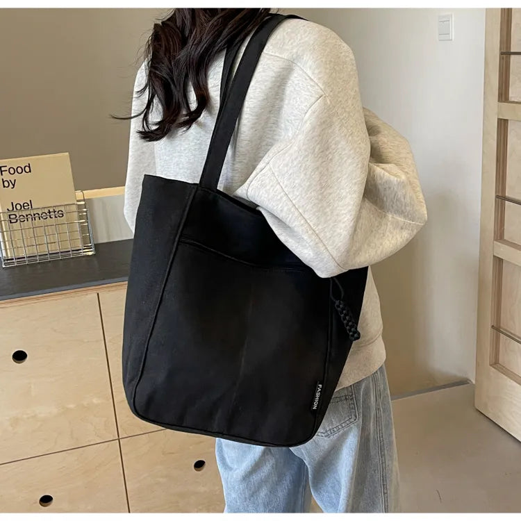 Large Capacity Canvas Tote Bag – Zipper Closure Shoulder Handbag, Soft Unisex Travel & Daily Carry Bag