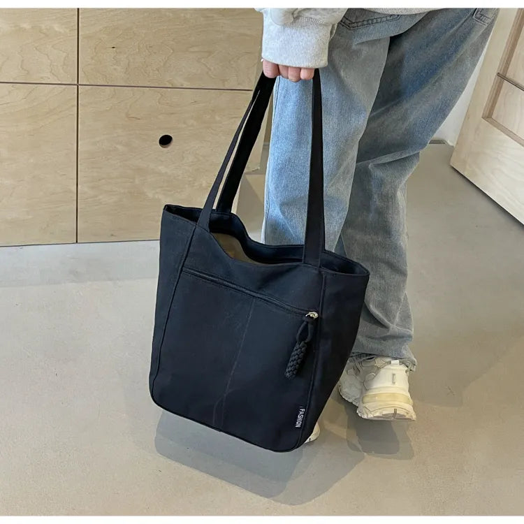 Large Capacity Canvas Tote Bag – Zipper Closure Shoulder Handbag, Soft Unisex Travel & Daily Carry Bag