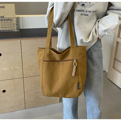 Large Capacity Canvas Tote Bag – Zipper Closure Shoulder Handbag, Soft Unisex Travel & Daily Carry Bag