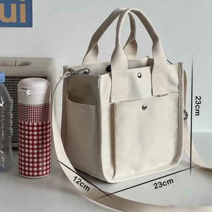 Canvas Shoulder Bag – Trendy Solid Color Tote Handbag with Magnetic Closure, Medium Capacity