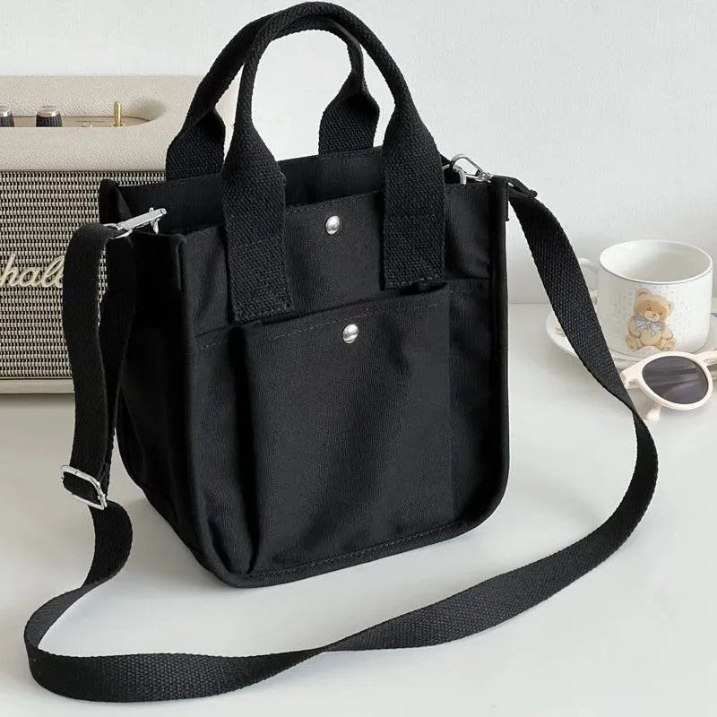 Canvas Shoulder Bag – Trendy Solid Color Tote Handbag with Magnetic Closure, Medium Capacity