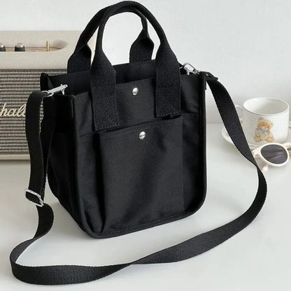 Canvas Shoulder Bag – Trendy Solid Color Tote Handbag with Magnetic Closure, Medium Capacity