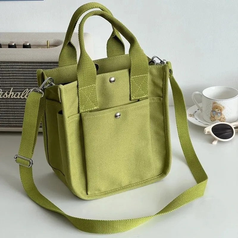 Canvas Shoulder Bag – Trendy Solid Color Tote Handbag with Magnetic Closure, Medium Capacity