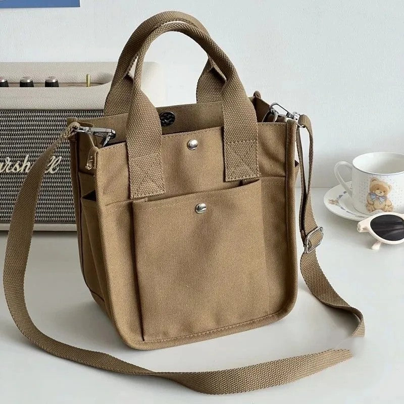 Canvas Shoulder Bag – Trendy Solid Color Tote Handbag with Magnetic Closure, Medium Capacity