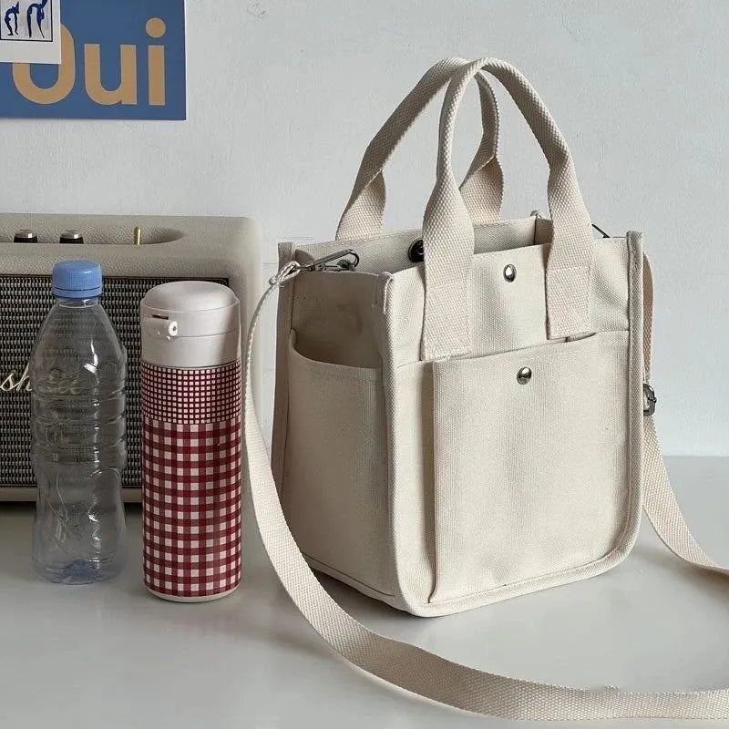 Canvas Shoulder Bag – Trendy Solid Color Tote Handbag with Magnetic Closure, Medium Capacity