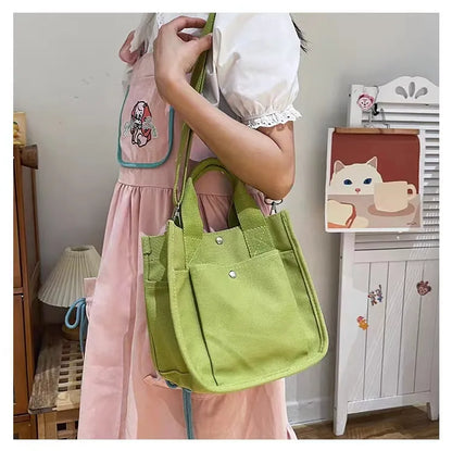 Canvas Shoulder Bag – Trendy Solid Color Tote Handbag with Magnetic Closure, Medium Capacity