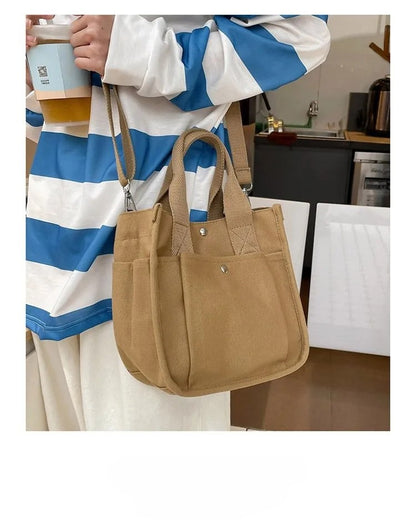 Canvas Shoulder Bag – Trendy Solid Color Tote Handbag with Magnetic Closure, Medium Capacity