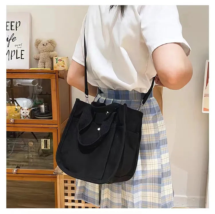 Canvas Shoulder Bag – Trendy Solid Color Tote Handbag with Magnetic Closure, Medium Capacity