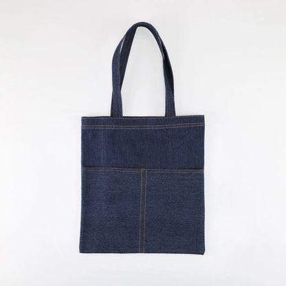 Reversible Denim Shoulder Tote Bag – Large Capacity Fashionable Two-Way Jeans Bag with Pocket