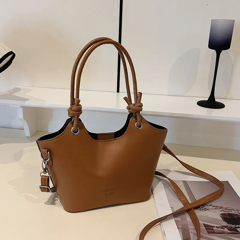 Vintage Bucket Shoulder Bag – Minimalist Classic Tote with Zipper & Large Capacity