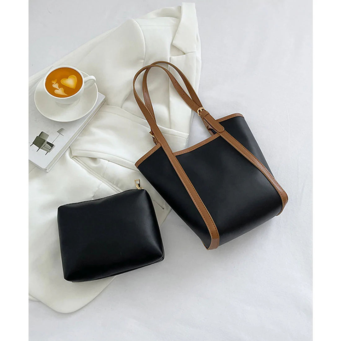 Bucket Tote Bag – 2-Piece Set with Inner Pouch, Shoulder Bag with Magnetic Closure