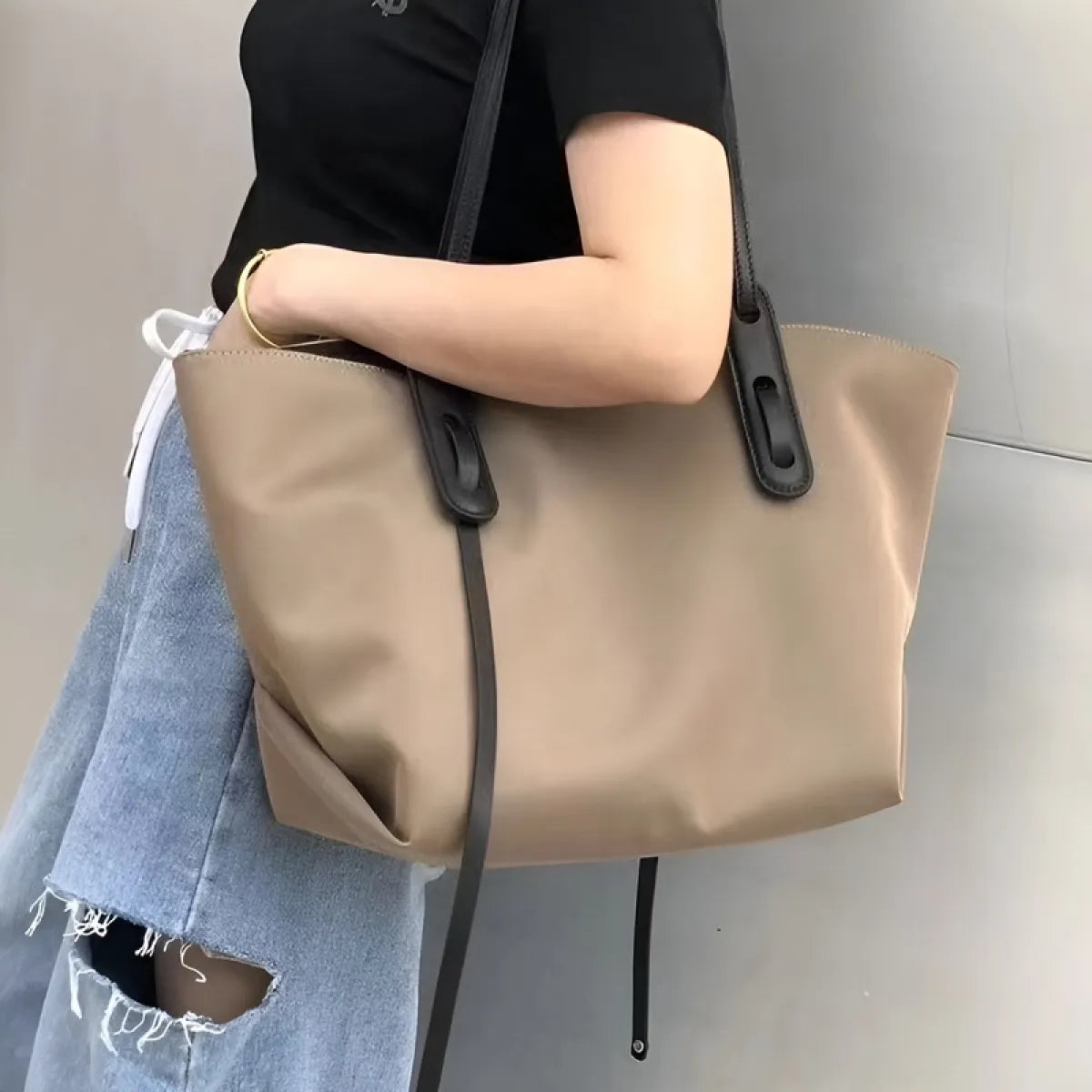 Nylon Canvas Tote Bag – Retro Shoulder Bag, Lightweight Casual Everyday Carry