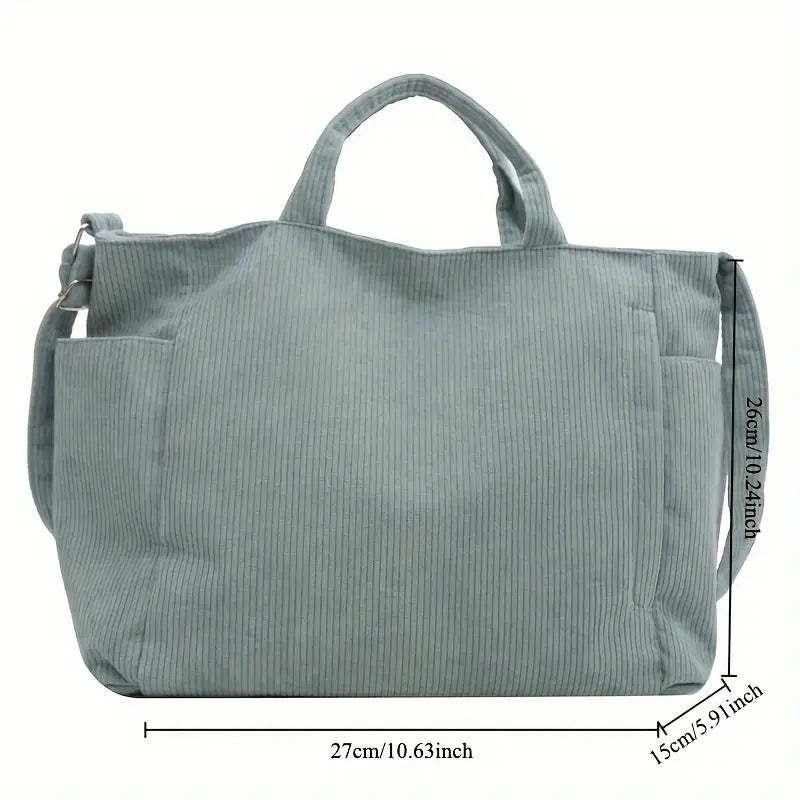 Corduroy Tote Bag – Large Capacity Soft Shoulder Bag, Casual Daily Office & College Carry