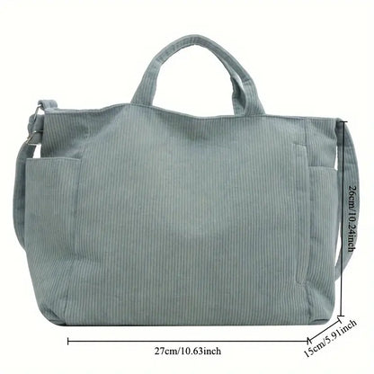 Corduroy Tote Bag – Large Capacity Soft Shoulder Bag, Casual Daily Office & College Carry