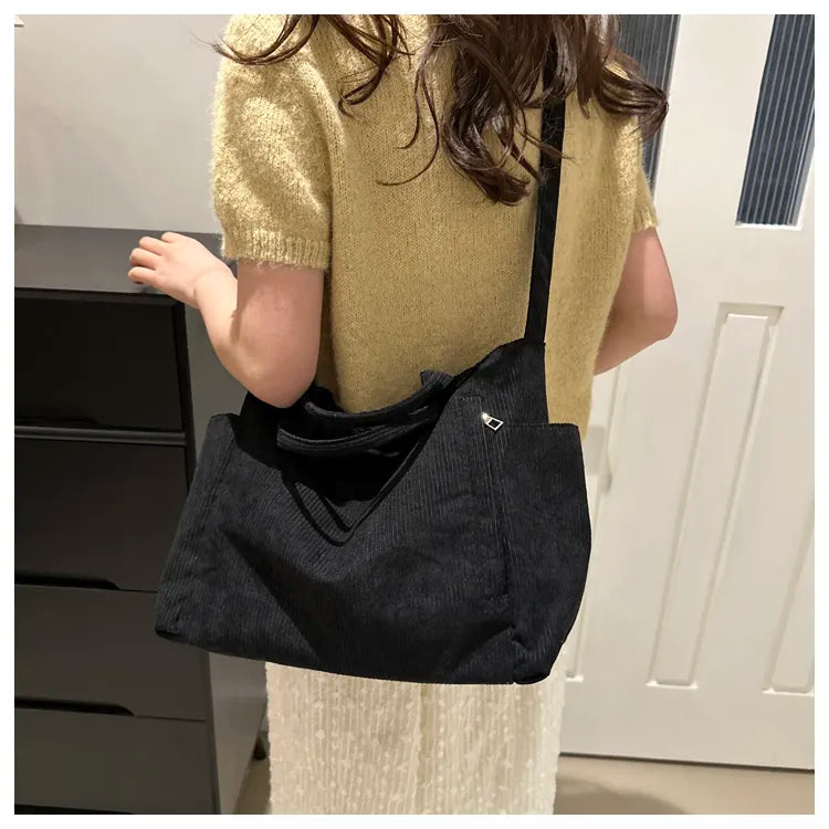 Corduroy Tote Bag – Large Capacity Soft Shoulder Bag, Casual Daily Office & College Carry