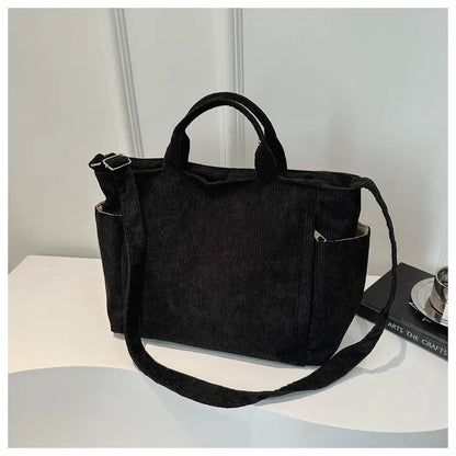 Corduroy Tote Bag – Large Capacity Soft Shoulder Bag, Casual Daily Office & College Carry