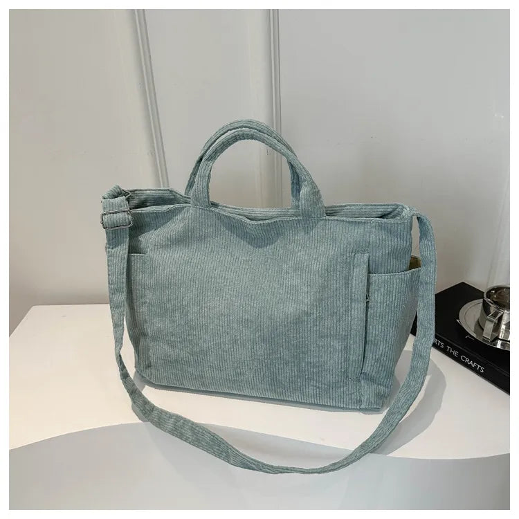 Corduroy Tote Bag – Large Capacity Soft Shoulder Bag, Casual Daily Office & College Carry