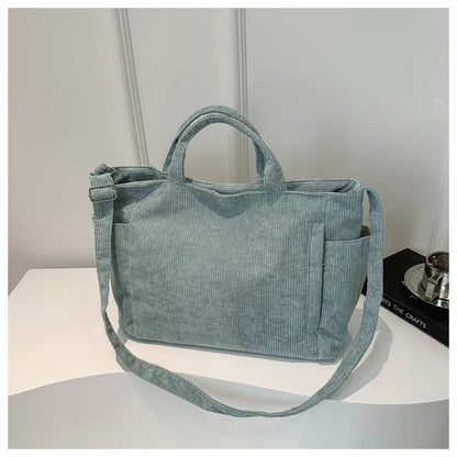 Corduroy Tote Bag – Large Capacity Soft Shoulder Bag, Casual Daily Office & College Carry