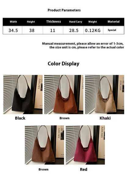 Suede Tote Bag – Large Capacity Soft Y2K Shoulder Bag with Zipper & Mobile Pocket