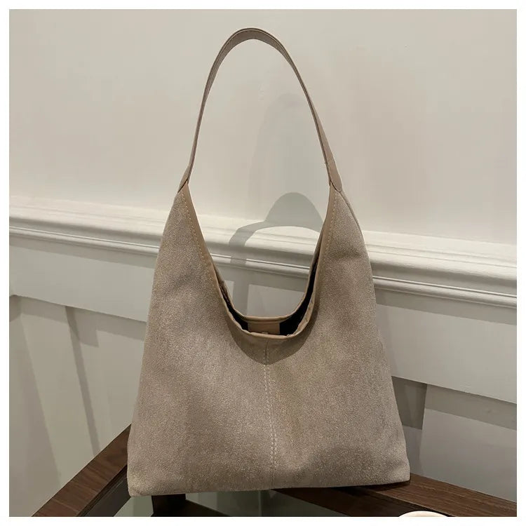 Suede Tote Bag – Large Capacity Soft Y2K Shoulder Bag with Zipper & Mobile Pocket