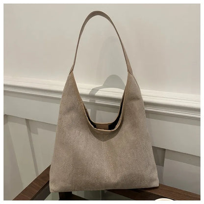 Suede Tote Bag – Large Capacity Soft Y2K Shoulder Bag with Zipper & Mobile Pocket