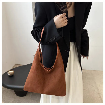Suede Tote Bag – Large Capacity Soft Y2K Shoulder Bag with Zipper & Mobile Pocket