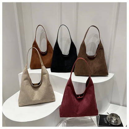 Suede Tote Bag – Large Capacity Soft Y2K Shoulder Bag with Zipper & Mobile Pocket