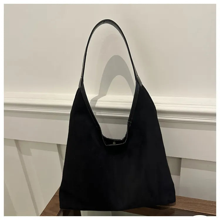 Suede Tote Bag – Large Capacity Soft Y2K Shoulder Bag with Zipper & Mobile Pocket