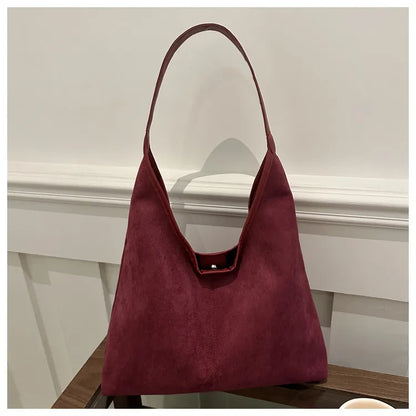 Suede Tote Bag – Large Capacity Soft Y2K Shoulder Bag with Zipper & Mobile Pocket