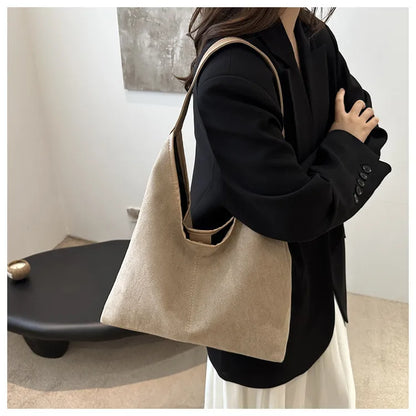 Suede Tote Bag – Large Capacity Soft Y2K Shoulder Bag with Zipper & Mobile Pocket