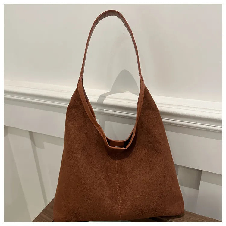 Suede Tote Bag – Large Capacity Soft Y2K Shoulder Bag with Zipper & Mobile Pocket